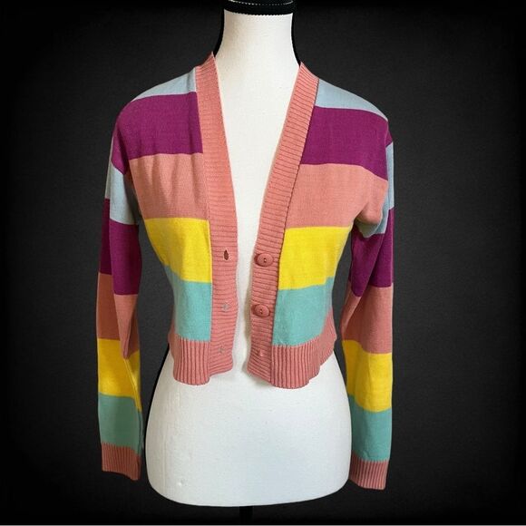 Abound Cropped Cardigan Striped Sweater Size Medium - Picture 2 of 7